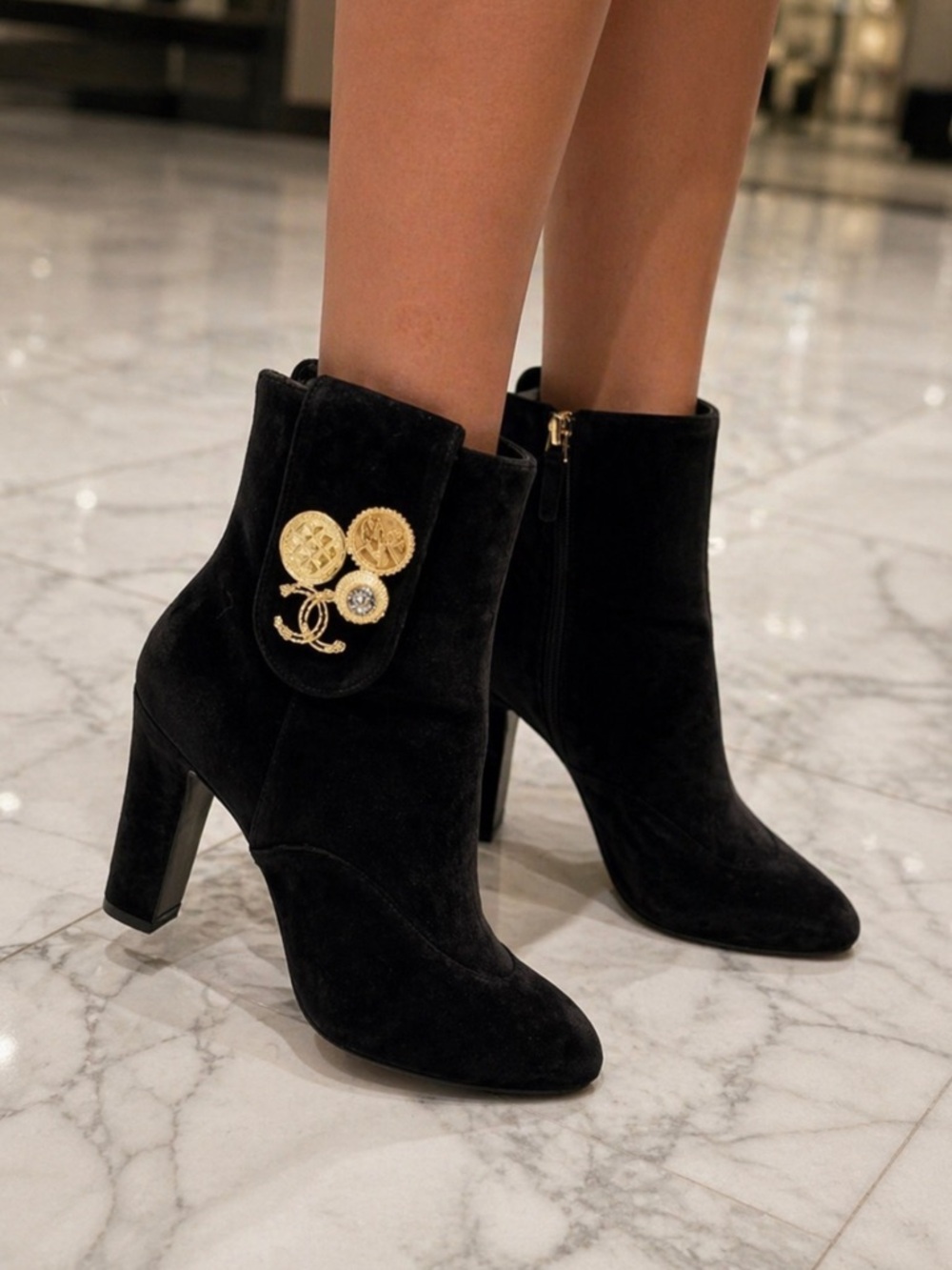 Chanel coin pendant booties